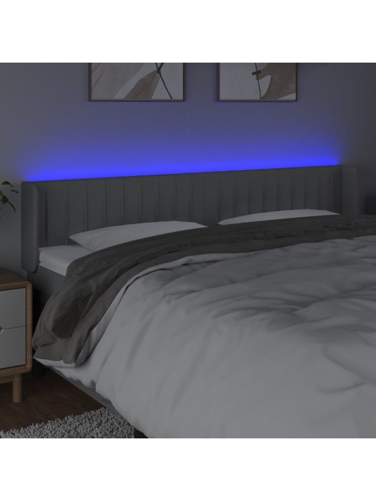 Gultas galvgalis ar led, 203x16x78/88 cm, gaiši pelēks audums