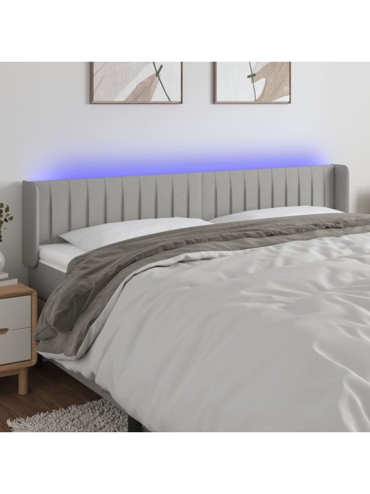 Gultas galvgalis ar led, 203x16x78/88 cm, gaiši pelēks audums