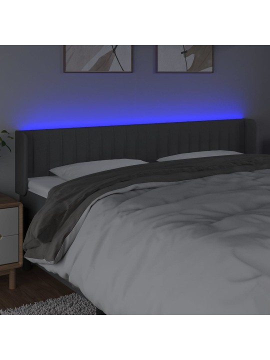 Gultas galvgalis ar led, 203x16x78/88 cm, tumši pelēks audums