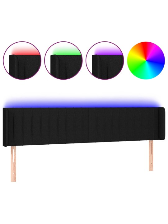 Gultas galvgalis ar led, 203x16x78/88 cm, melns audums