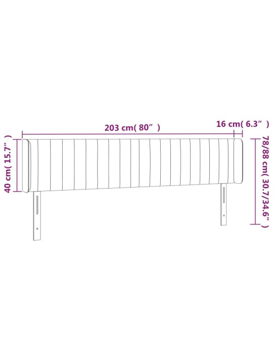 Gultas galvgalis ar led, 203x16x78/88 cm, pelēkbrūns audums