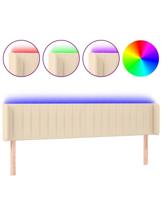 Gultas galvgalis ar led, 203x16x78/88 cm, krēmkrāsas audums
