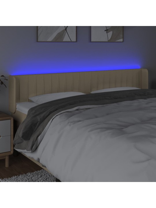 Gultas galvgalis ar led, 203x16x78/88 cm, krēmkrāsas audums