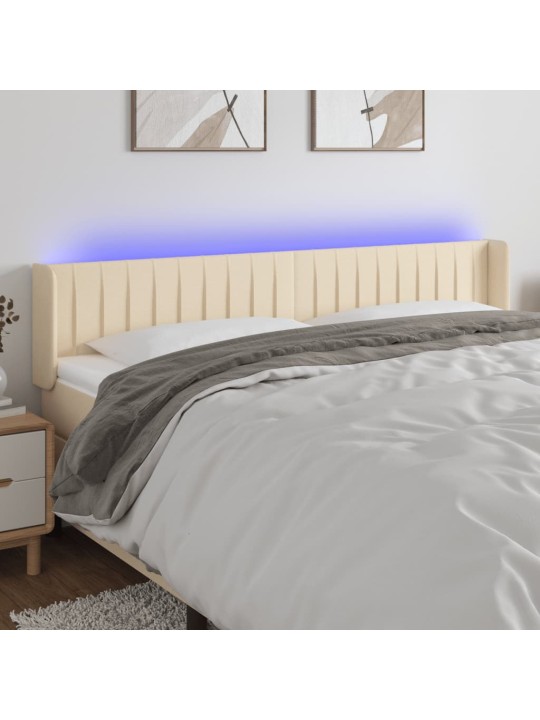 Gultas galvgalis ar led, 203x16x78/88 cm, krēmkrāsas audums