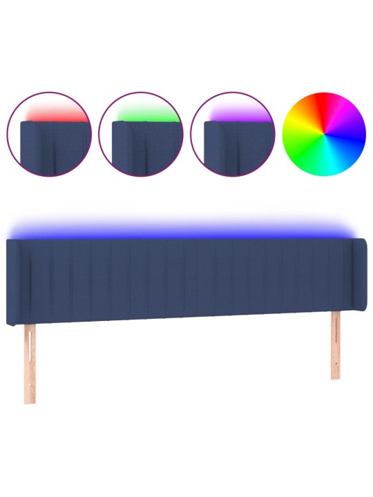 Gultas galvgalis ar led, 203x16x78/88 cm, zils audums
