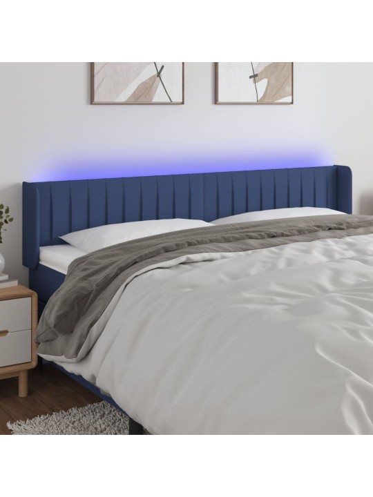 Gultas galvgalis ar led, 203x16x78/88 cm, zils audums