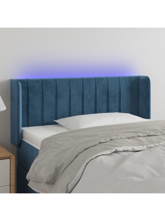 Gultas galvgalis ar led, 83x16x78/88 cm, tumši zils samts