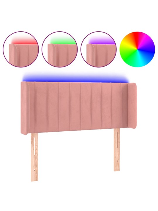 Gultas galvgalis ar led, 83x16x78/88 cm, rozā samts