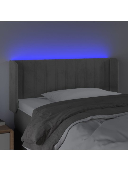 Gultas galvgalis ar led, 93x16x78/88 cm, gaiši pelēks samts