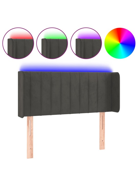 Gultas galvgalis ar led, 93x16x78/88 cm, tumši pelēks samts