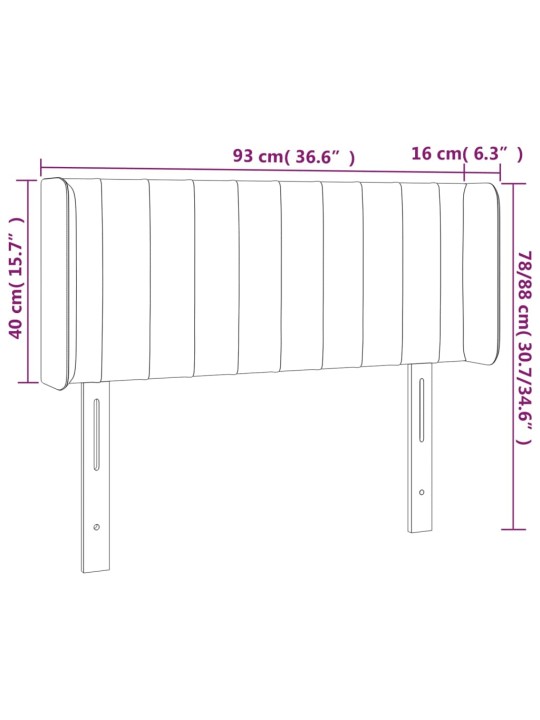 Gultas galvgalis ar led, 93x16x78/88 cm, tumši pelēks samts