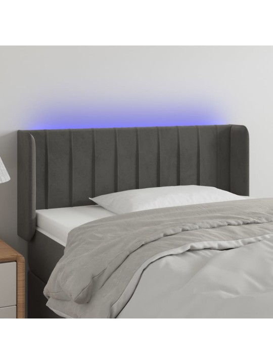 Gultas galvgalis ar led, 93x16x78/88 cm, tumši pelēks samts