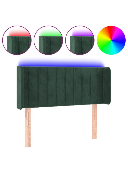 Gultas galvgalis ar led, 93x16x78/88 cm, tumši zaļš samts