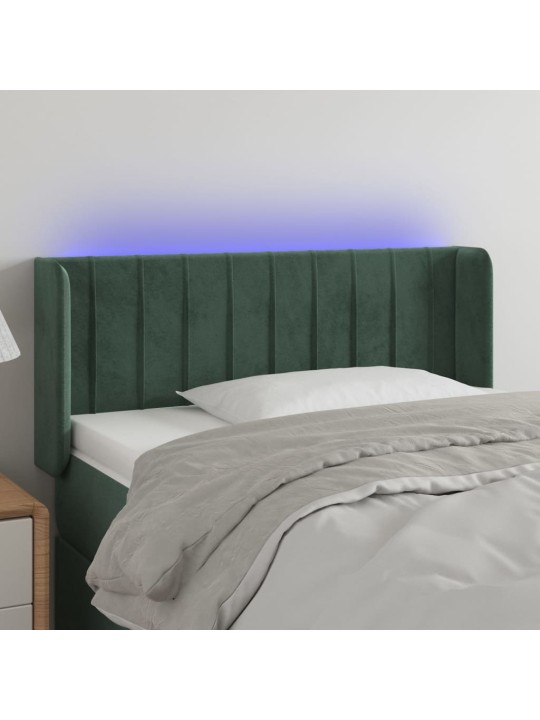 Gultas galvgalis ar led, 93x16x78/88 cm, tumši zaļš samts