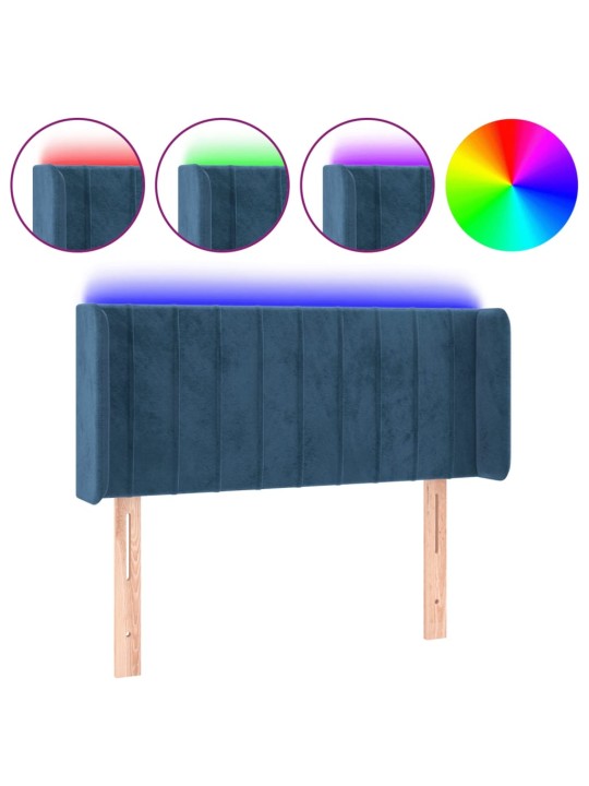 Gultas galvgalis ar led, 93x16x78/88 cm, tumši zils samts