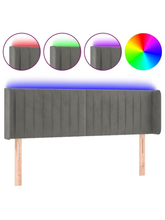 Gultas galvgalis ar LED, 147x16x78/88 cm, gaiši pelēks samts