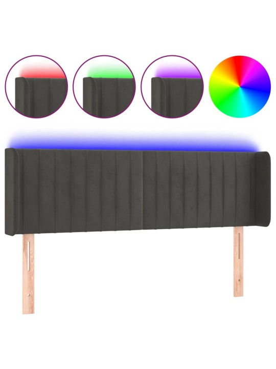 Gultas galvgalis ar LED, 147x16x78/88 cm, tumši pelēks samts