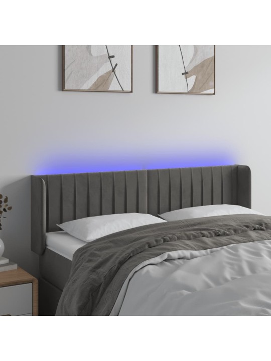 Gultas galvgalis ar LED, 147x16x78/88 cm, tumši pelēks samts