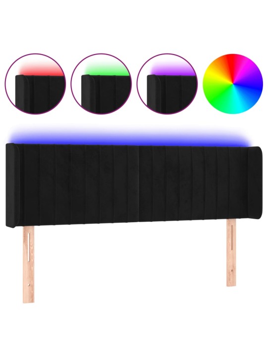 Gultas galvgalis ar LED, 147x16x78/88 cm, melns samts