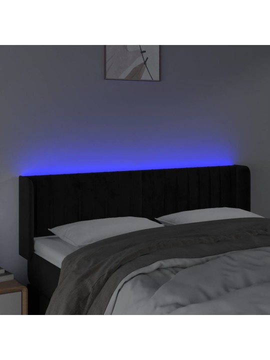 Gultas galvgalis ar LED, 147x16x78/88 cm, melns samts