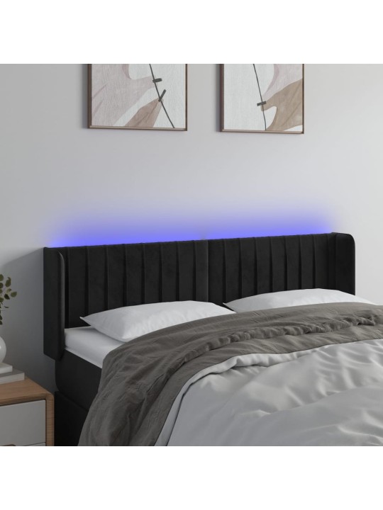 Gultas galvgalis ar LED, 147x16x78/88 cm, melns samts