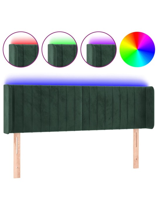 Gultas galvgalis ar LED, 147x16x78/88 cm, tumši zaļš samts