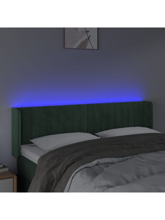 Gultas galvgalis ar LED, 147x16x78/88 cm, tumši zaļš samts