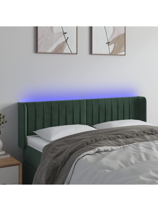 Gultas galvgalis ar LED, 147x16x78/88 cm, tumši zaļš samts