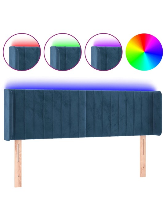 Gultas galvgalis ar led, 147x16x78/88 cm, tumši zils samts