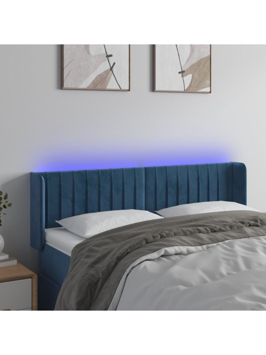 Gultas galvgalis ar led, 147x16x78/88 cm, tumši zils samts