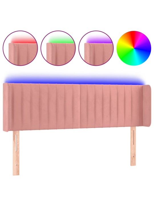 Gultas galvgalis ar LED, 147x16x78/88 cm, rozā samts