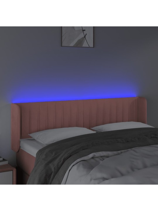 Gultas galvgalis ar LED, 147x16x78/88 cm, rozā samts