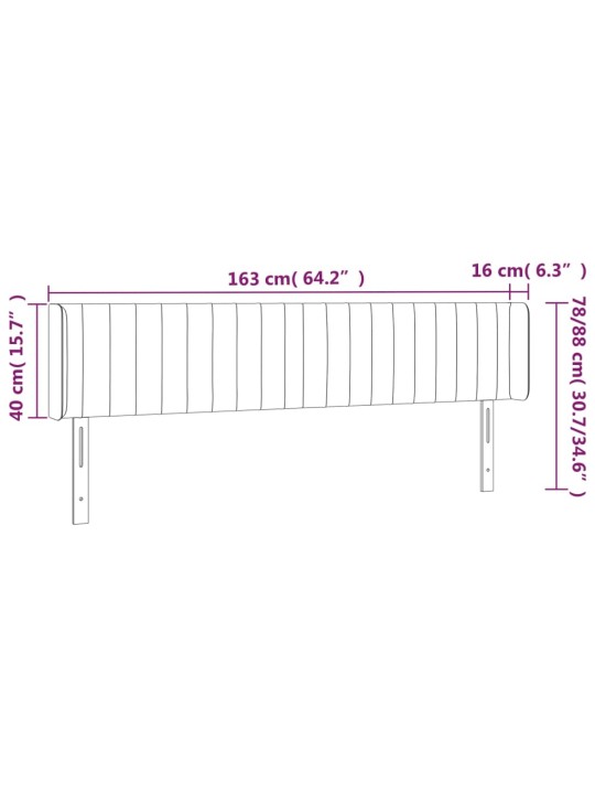 Gultas galvgalis ar LED, 163x16x78/88 cm, tumši pelēks samts