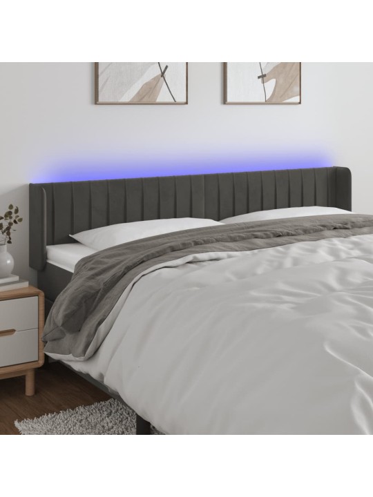 Gultas galvgalis ar LED, 163x16x78/88 cm, tumši pelēks samts