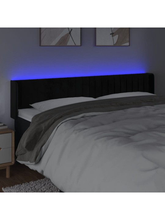 Gultas galvgalis ar LED, 163x16x78/88 cm, melns samts