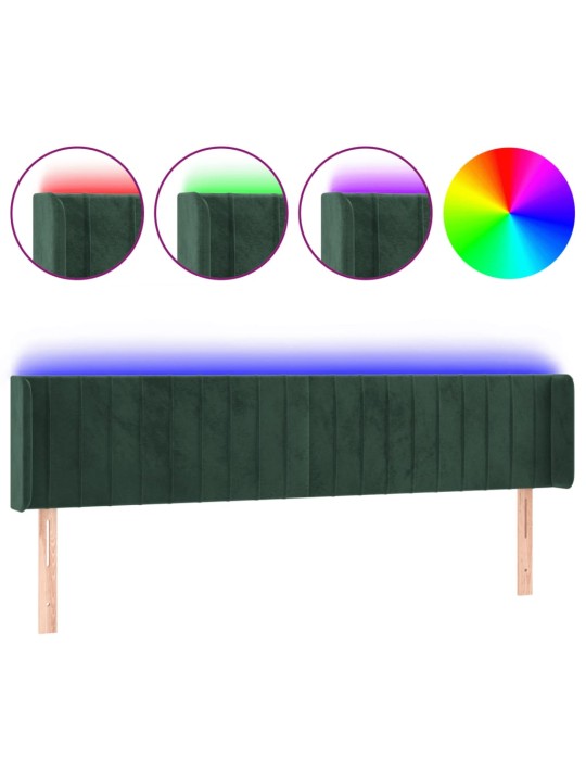Gultas galvgalis ar LED, 163x16x78/88 cm, tumši zaļš samts