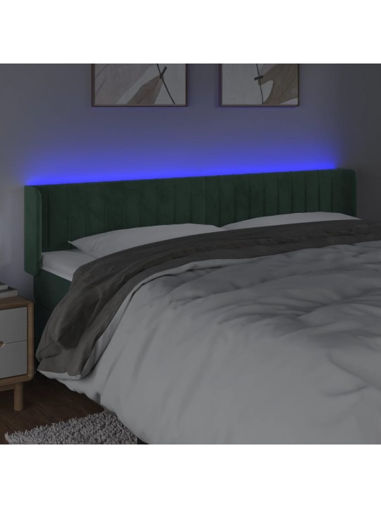 Gultas galvgalis ar LED, 163x16x78/88 cm, tumši zaļš samts
