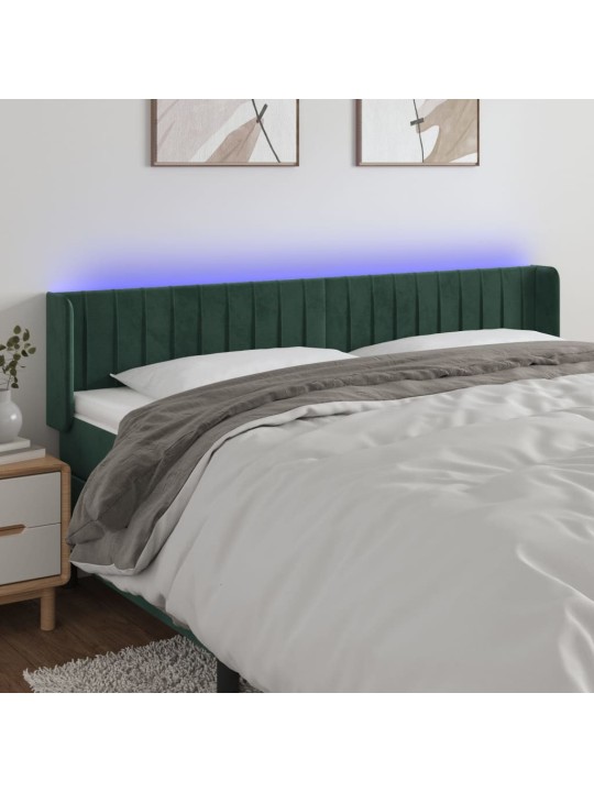Gultas galvgalis ar LED, 163x16x78/88 cm, tumši zaļš samts