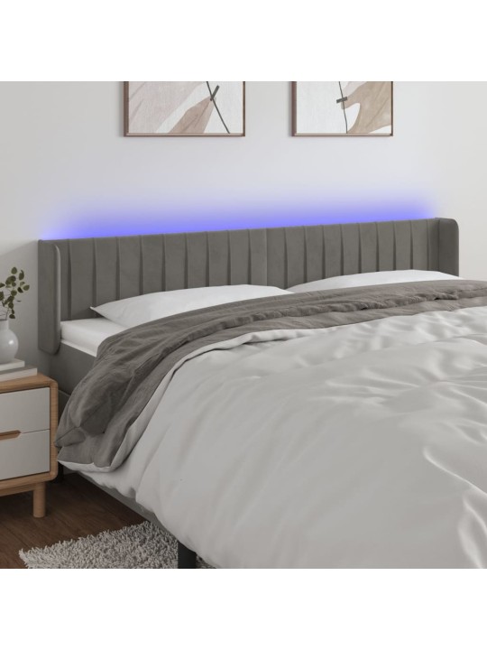 Gultas galvgalis ar led, 183x16x78/88 cm, gaiši pelēks samts