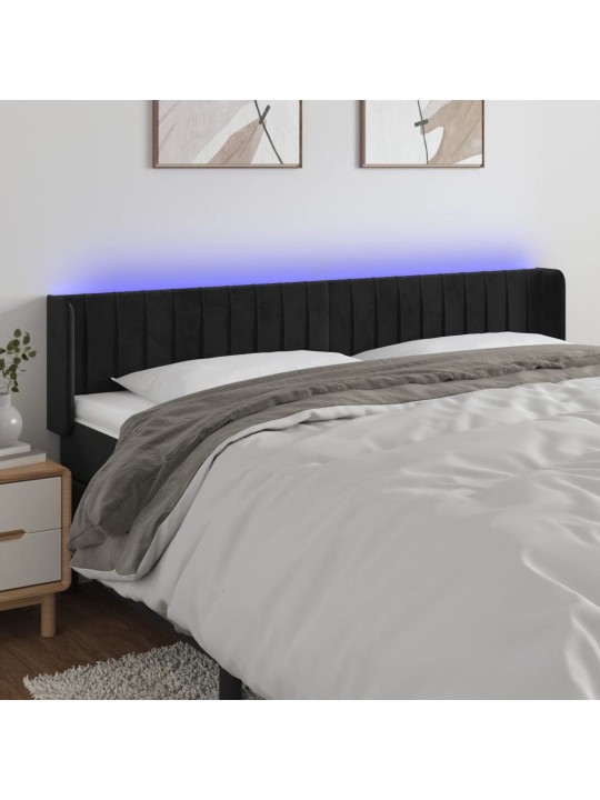 Gultas galvgalis ar led, 183x16x78/88 cm, melns samts