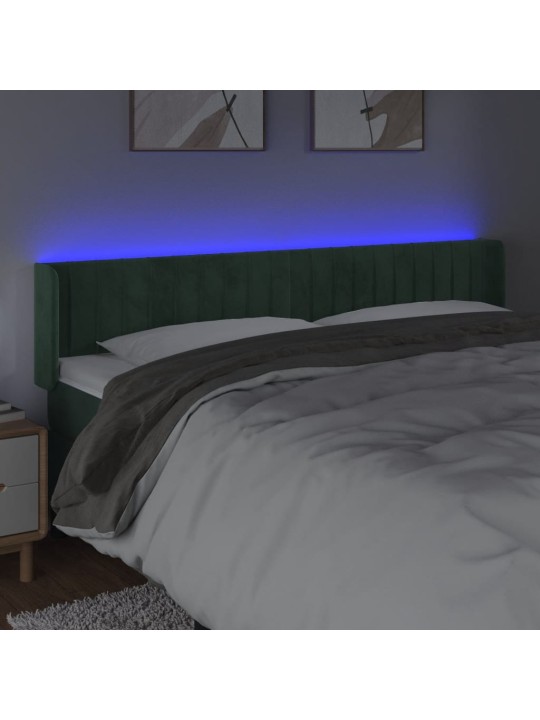 Gultas galvgalis ar LED, 183x16x78/88 cm, tumši zaļš samts