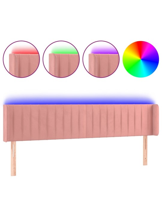 Gultas galvgalis ar led, 183x16x78/88 cm, rozā samts