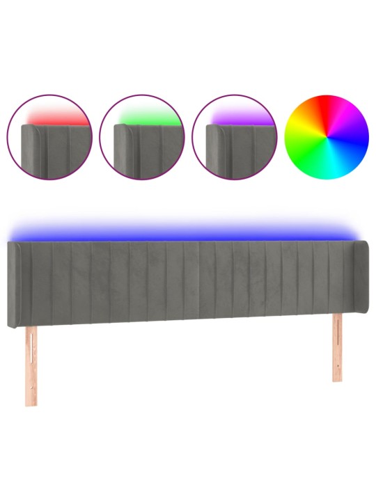 Gultas galvgalis ar led, 203x16x78/88 cm, gaiši pelēks samts