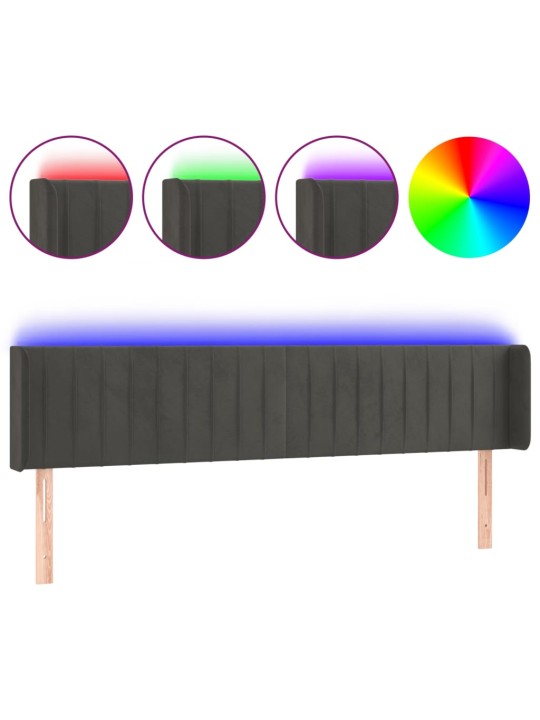 Gultas galvgalis ar LED, 203x16x78/88 cm, tumši pelēks samts