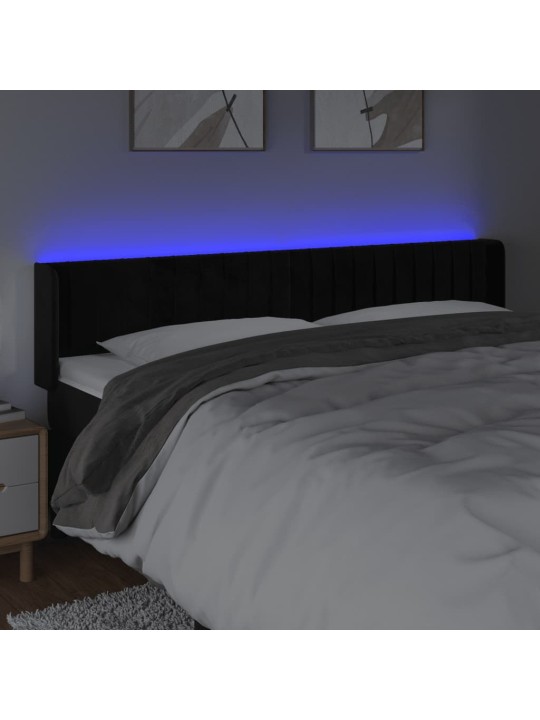 Gultas galvgalis ar LED, 203x16x78/88 cm, melns samts