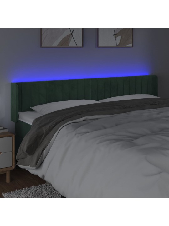 Gultas galvgalis ar led, 203x16x78/88 cm, tumši zaļš samts