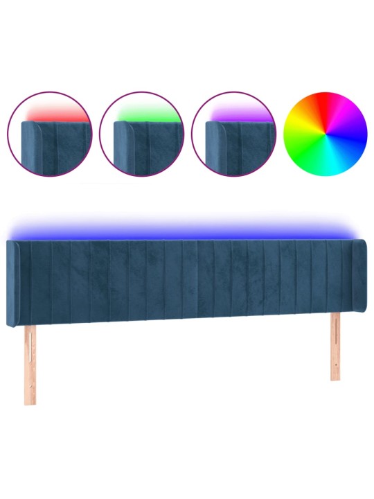 Gultas galvgalis ar led, 203x16x78/88 cm, tumši zils samts