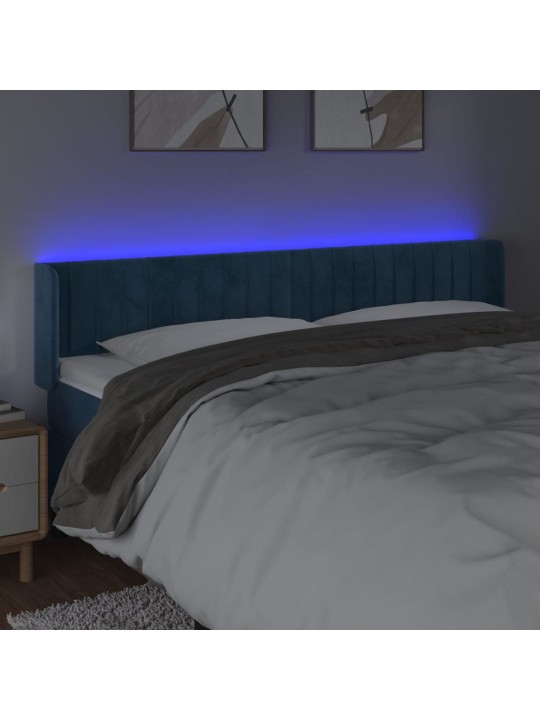 Gultas galvgalis ar led, 203x16x78/88 cm, tumši zils samts