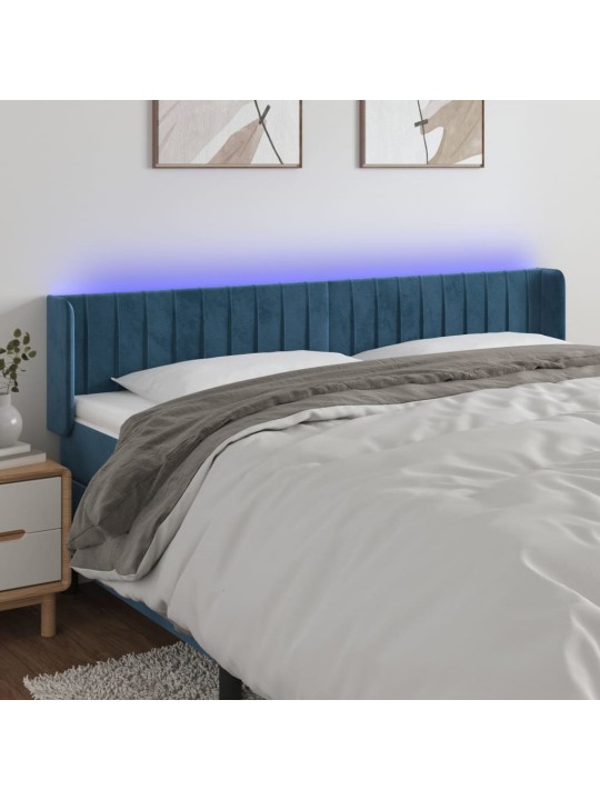 Gultas galvgalis ar led, 203x16x78/88 cm, tumši zils samts