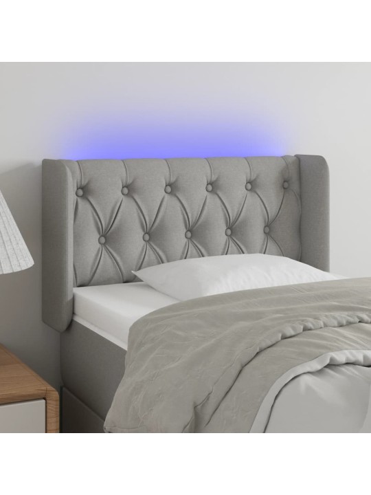 Gultas galvgalis ar led, 83x16x78/88 cm, gaiši pelēks audums